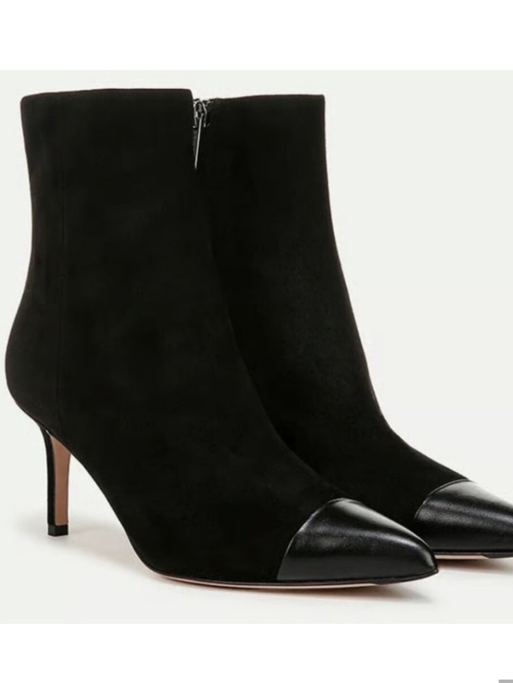 Veronica Beard Black Suede Ankle Boot with Leather Cap Toe Lisa Booties